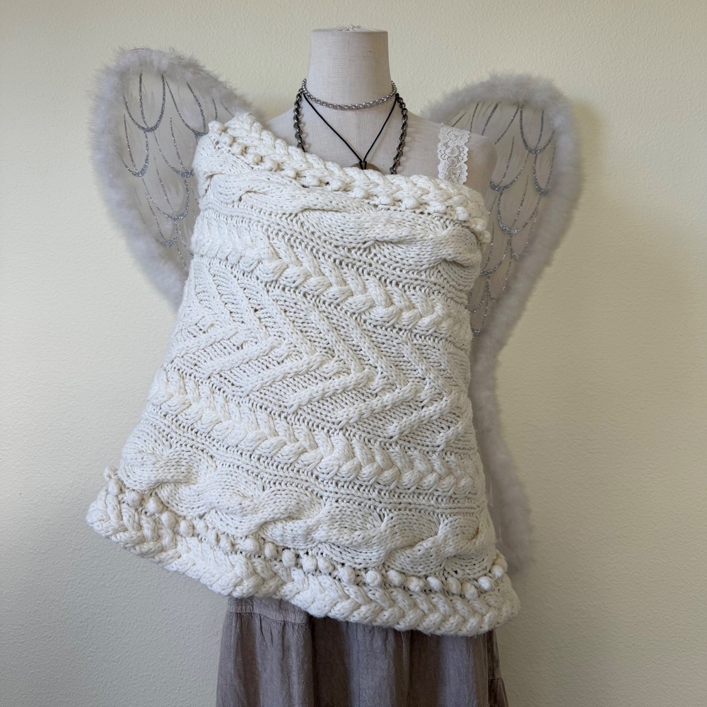 Soft Girl Cable Knit Neck Gaiter Warmer Scarf‎ Shawl Cream Mori Layering Kawaii
